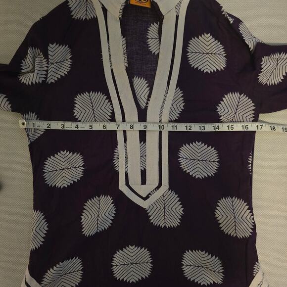 TORY BURCH Purple & White Long Sleeve V-Neck Tunic Sz 2 (721) - Picture 9 of 13